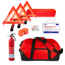 USKITS DOT Essential OSHA ANSI Compliant Kit with Rechargeable 1A10BC Fire Extinguisher and 3 LED Flares