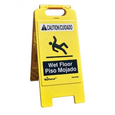  "Wet Floor" Caution Sign, English/Spanish, Yellow, 1/Each 